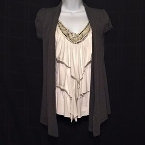 Grey shrug white beaded tank